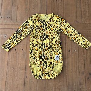 Mini Rodini yellow leopard long sleeve body suit 9-18 months nwot